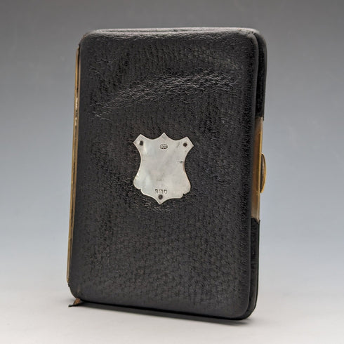 1910 年英國古董純銀裝飾黑色皮革皮夾 M Chapman